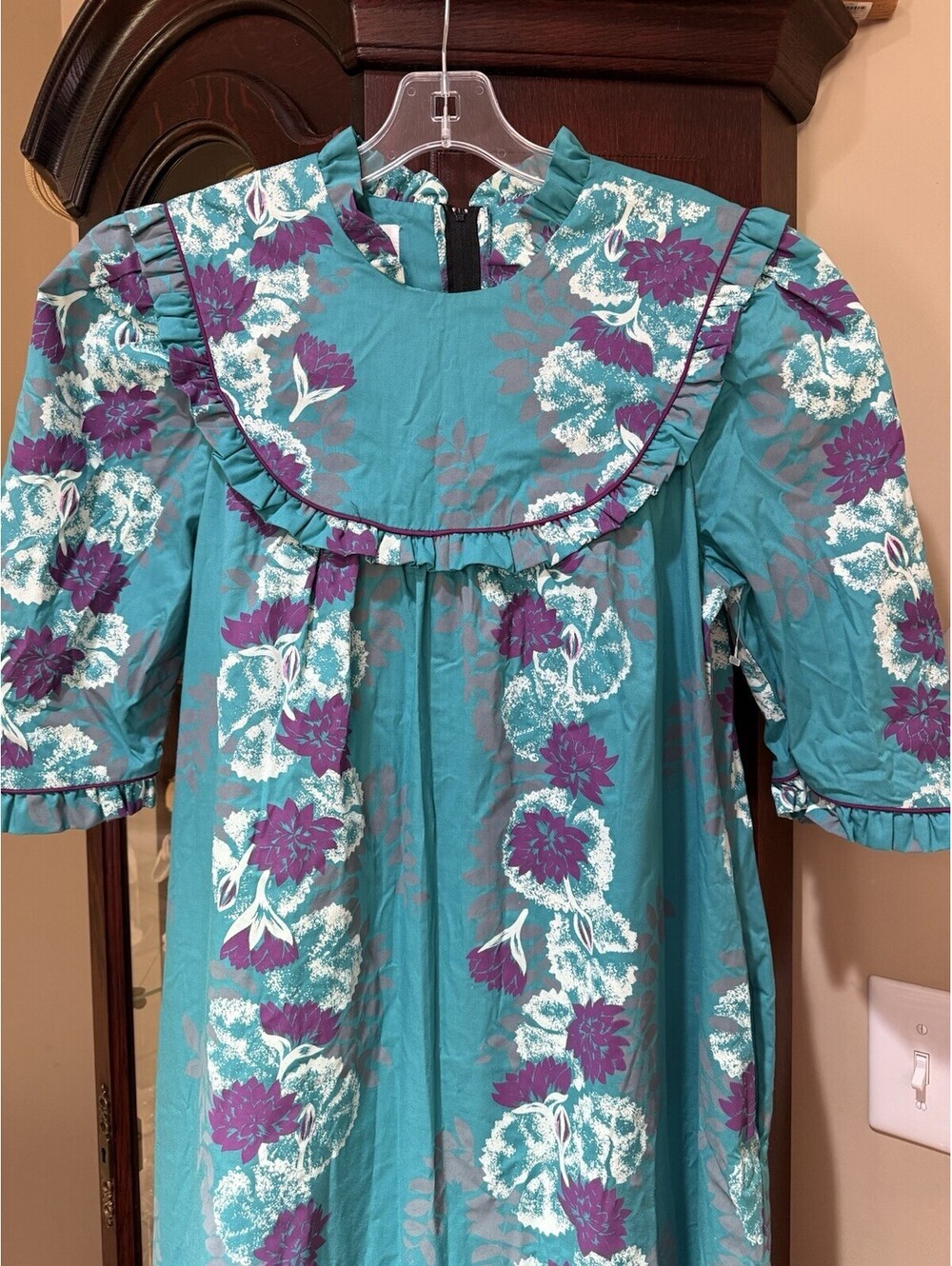 Vtg TORI RICHARD Golden Monarch Collection Teal Floral Printed Maxi Dress Size M - Picture 7 of 9